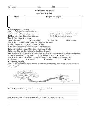 Đề Kiểm tra sinh 8 (15 phút) Năm học 2015-2016